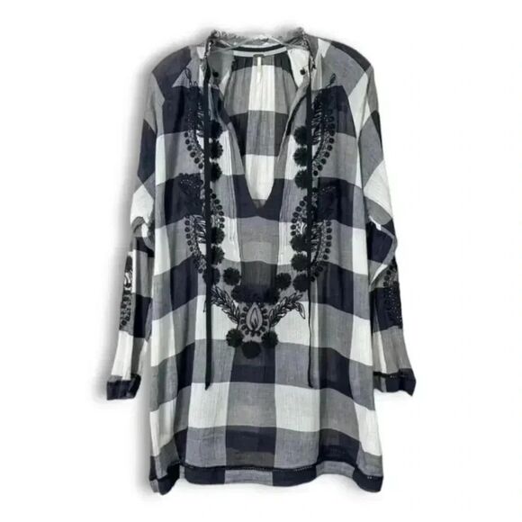 Free People Embroidered & Beaded Buffalo Plaid Gauze
Long Sleeve Tunic Top Sz S - Picture 5 of 13